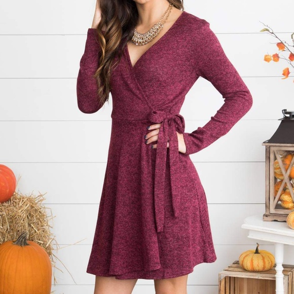 Burgundy Wrap Dress - Picture 1 of 2